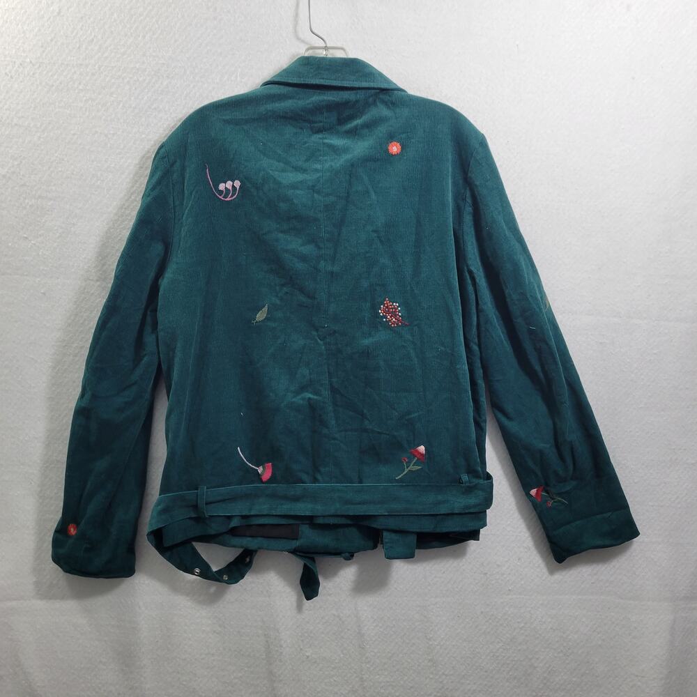 English Factory Green Corduroy with Embroidered Flowers Jacket Size L 11523-0481 - Picture 6 of 9